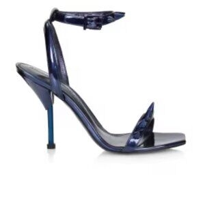 Alexander McQueen Blue Punk Stud Metallic Leather Ankle Strap Sandals